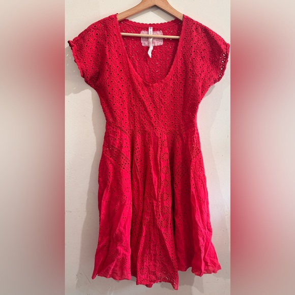 Johnny Was Vibrant Red Eyelet Dress - Picture 1 of 8